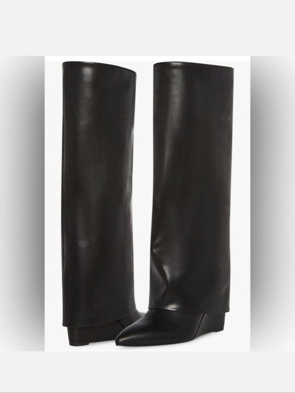 Madden Girl Evannder Black Faux Leather Cuffed Fold Over Wedge Boots